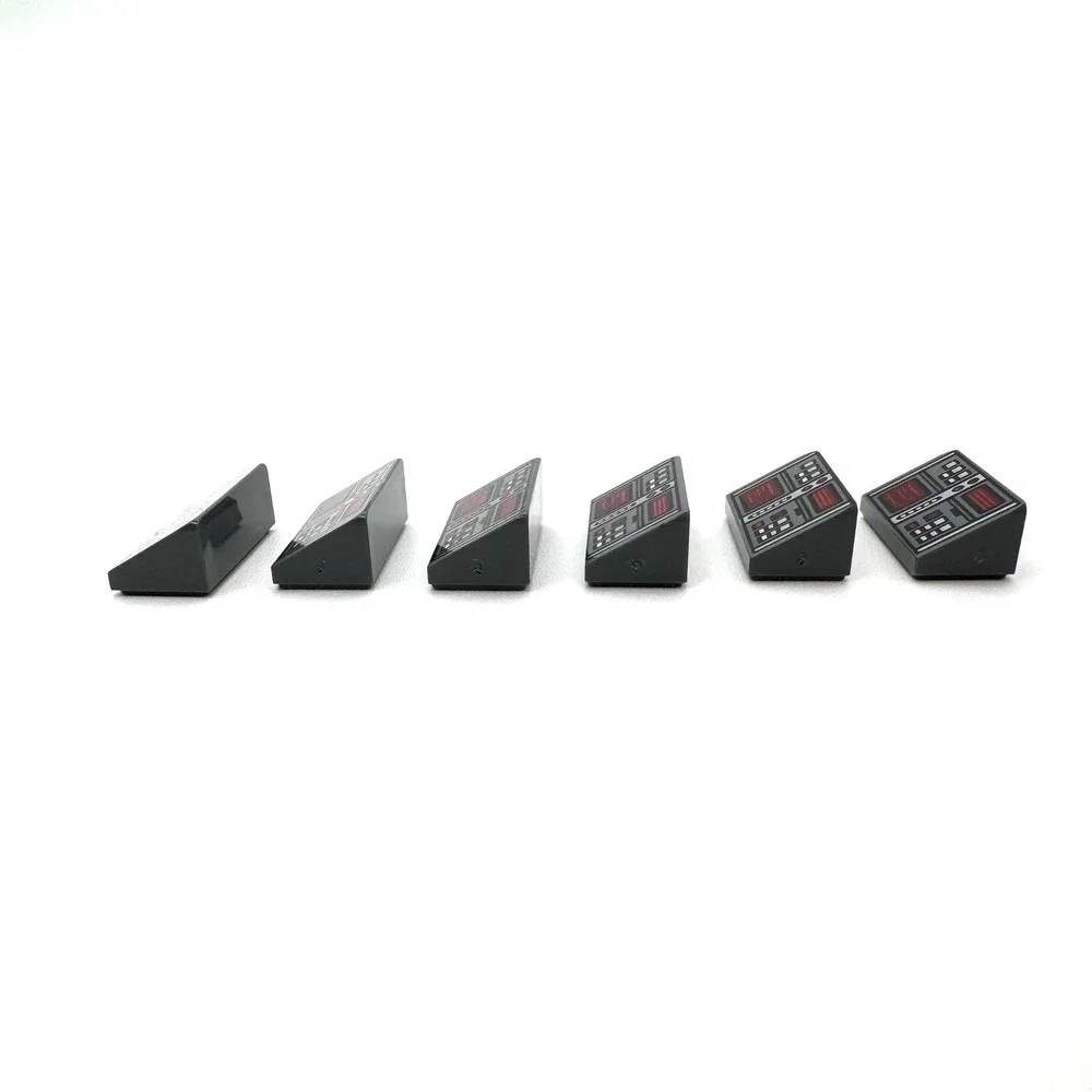 Lego Control Panel Lot 6x Dark Bluish Gray Slope with Red White & Silver Buttons